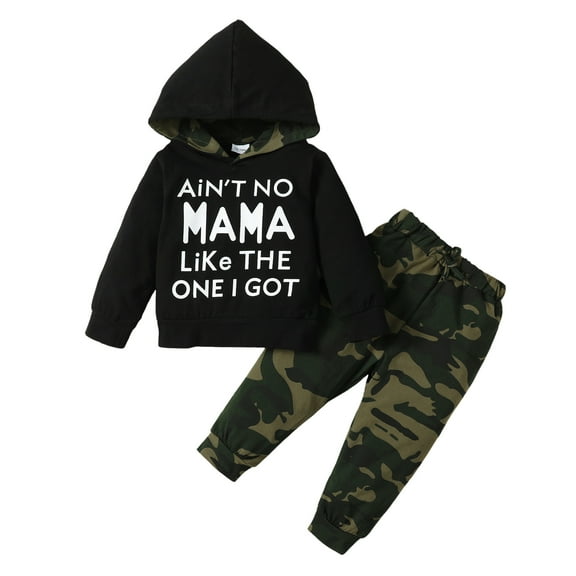 12 Months Baby Boys Clothes 18 Months Boys 2PCS Hoodie Outfits Set Letter Print Toddler Boys Long Sleeve Hoodie Top Camo Pants Set Black