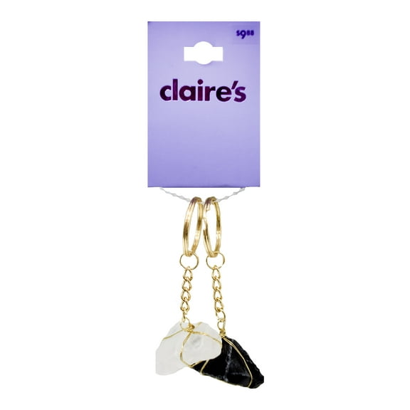 Claire's Girls Teen Best Friend Clear and Black Crystal Cage Keychains, 2-Pack