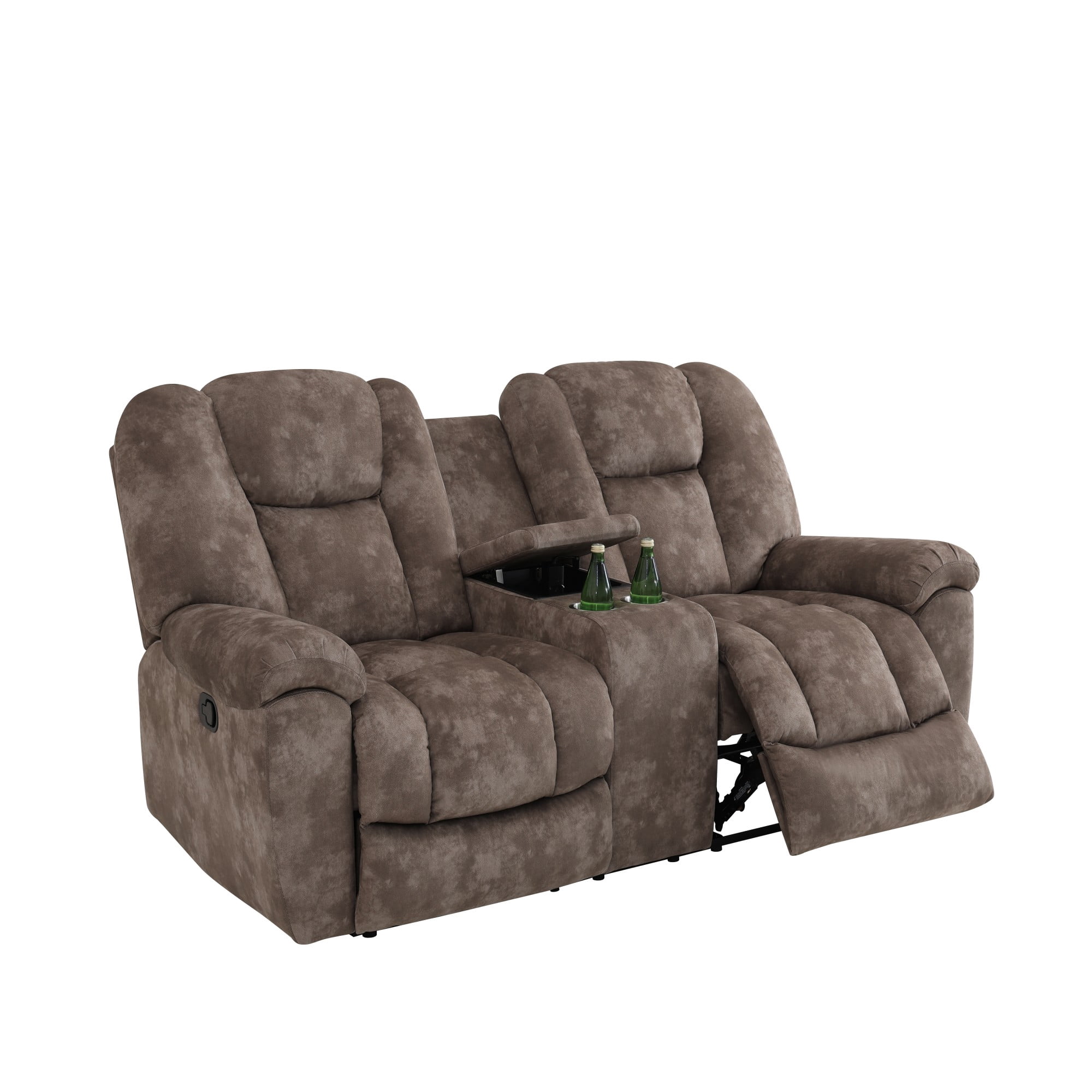 Gewnee Manual Recliner Loveseat, Adjustable Positions, Hidden Storage, Home Theater Seating with Cup Holders, Velvet‑Brown