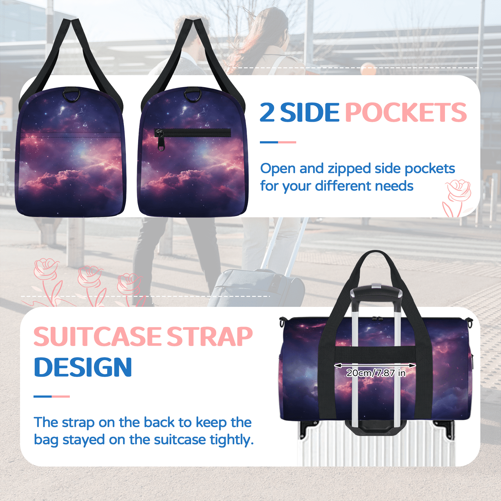 Herdesigns Galaxy Nebula Gym Bag for Women, Duffle Bag for Travel Sport, Starry Sky Space Universe Lightweight Waterproof Carry on Weekender Dance Yoga Workout Bags