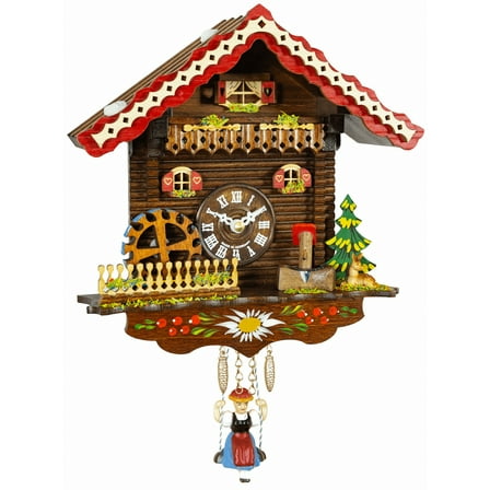 Black Forest Clock Swiss House, turning water-wheel