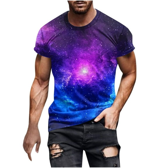 Men Tee Shirts Sale Men's Round Neck T Shirts Short Sleeve Starry Sky Print Lightweight and Soft for Everyday Wear
