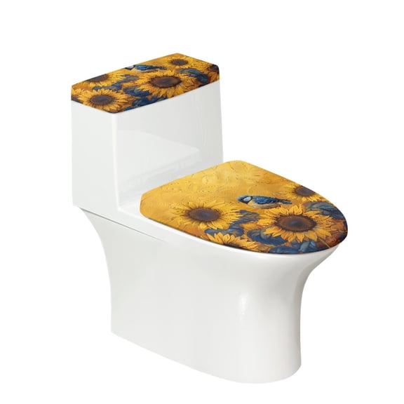 HELLHERO Sunflower Hummingbird Stylish Elastic Fabric Toilet Lid Covers, Adjustable, Elastic Edge 17x21 Inches Universal, Dust-Proof
