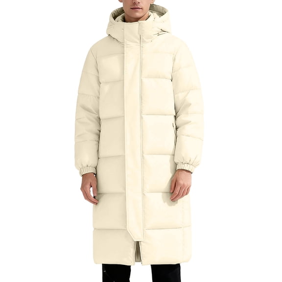 Betivan Men's Solid Color Long Thick Waterproof Long Sleeved Hooded Jacket Mens Casual Outerwear Warm Fall Winter Clothing