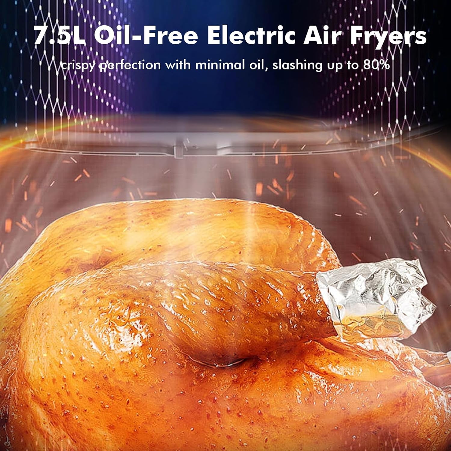 Smart Compact 7.5L Oil-Free Electric Air Fryer with Timer & Temp Control, Dishwasher-Safe, Fit for 2-4 People