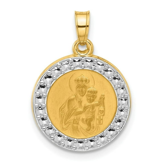 Auriga 14k Yellow Gold and White Rhodium Hollow Our Lady of Mt Carmel Medal for Women (L-21.9 mm, W-16.2 mm)