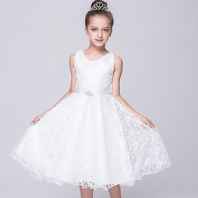 Vestido de encaje sin mangas para niñas, vestido formal de boda, vestido de fiesta, vestidos de swing