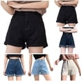 thumbnail image 4 of ZHOGXU Women's Denim Shorts With Pocket Solid Color Tight Waist Folded Hem Breathable Stretch Shorts For Outdoor Activities,Black,L, 4 of 5