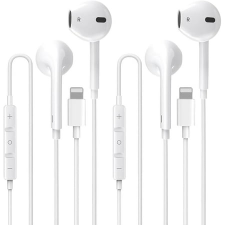 2 Packs Earbuds for iPhone Headphones Wired with Lightning Earphones Built-in Microphone & Volume Control Headsets Compatible with iPhone 14/13/12/11/XR/XS/X/8/7/SE/Pro