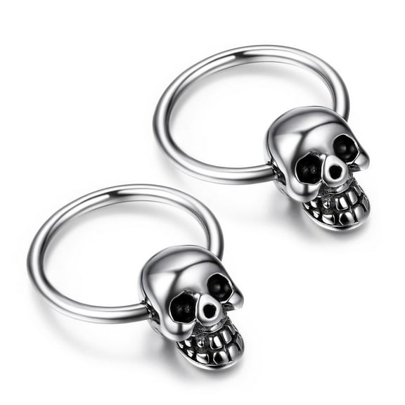2pcs Punk Men Women Stainless Steel Skull Head Stud Earrings Hoop Pierced