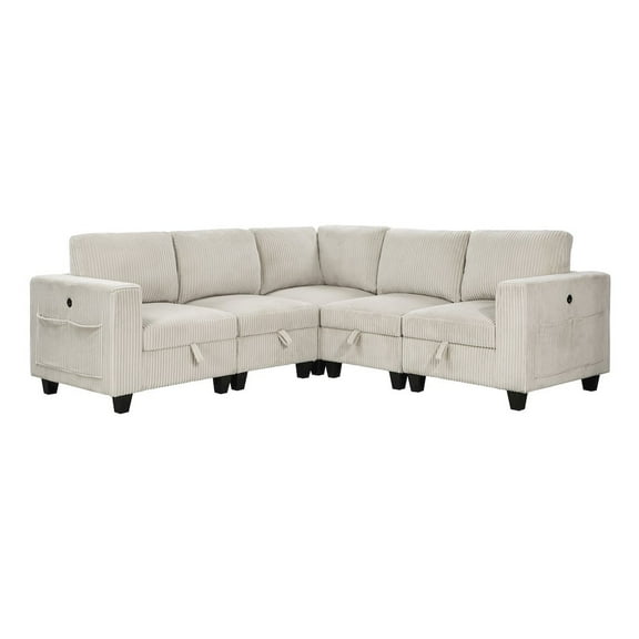 Lexicon Walterboro Corduroy 5-Piece Sectional with Storage in Beige
