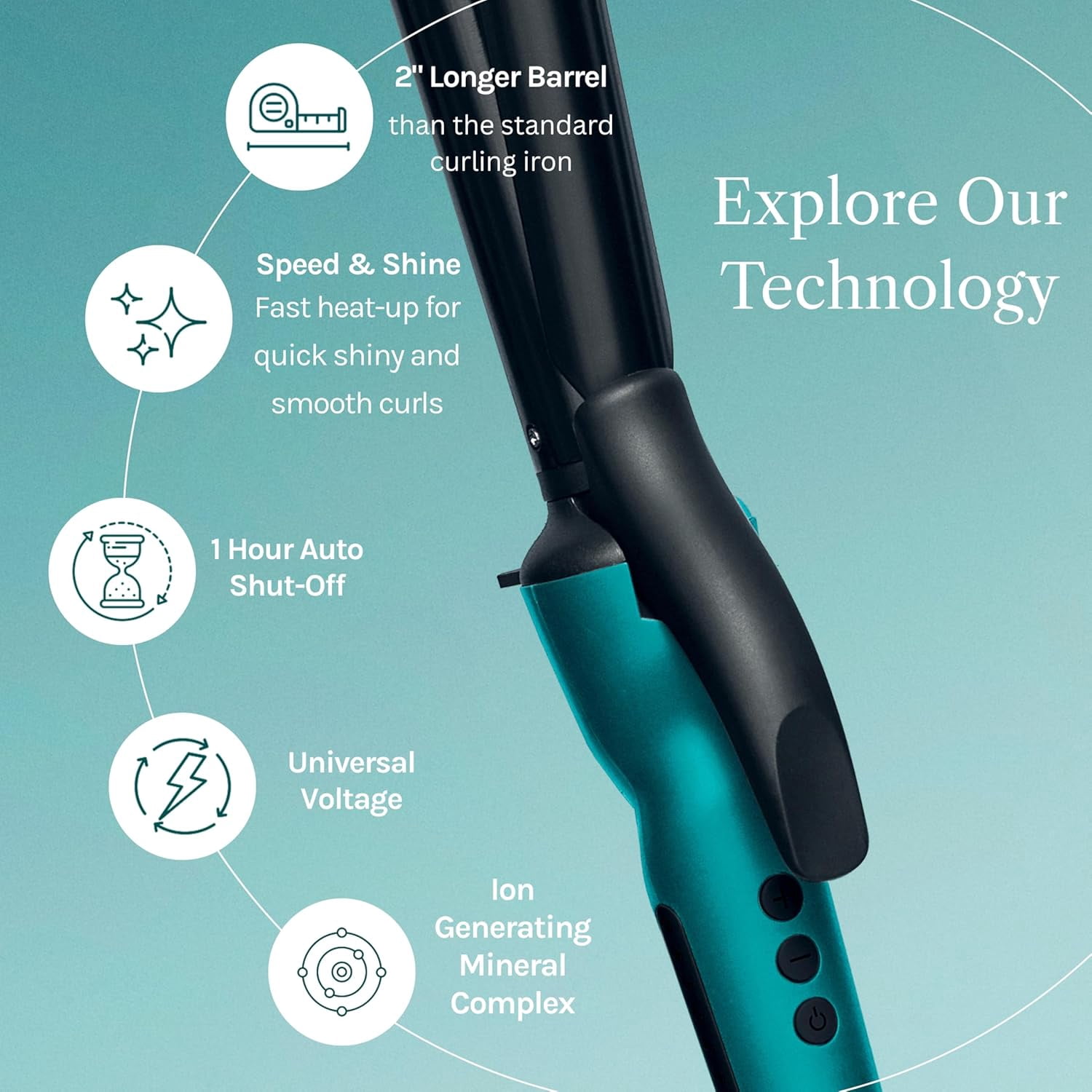 Bio Ionic Teal Tides Long Barrel Curling Iron, 1 Inch, Adjustable Heat, Limited Edition
