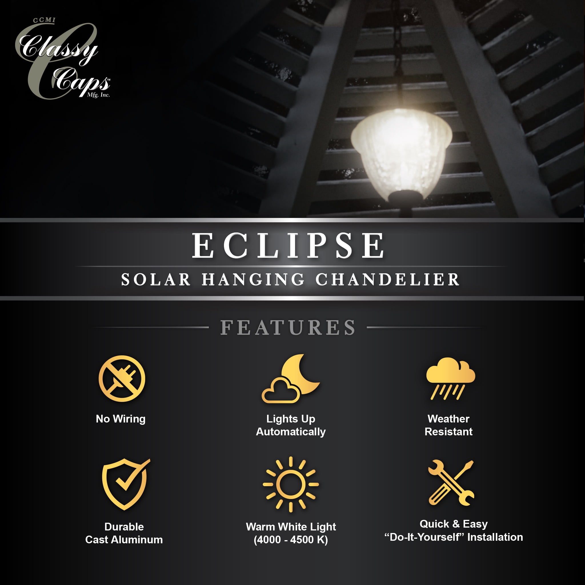 Classy Caps HL152 Eclipse Solar Hanging Chandelier- Black