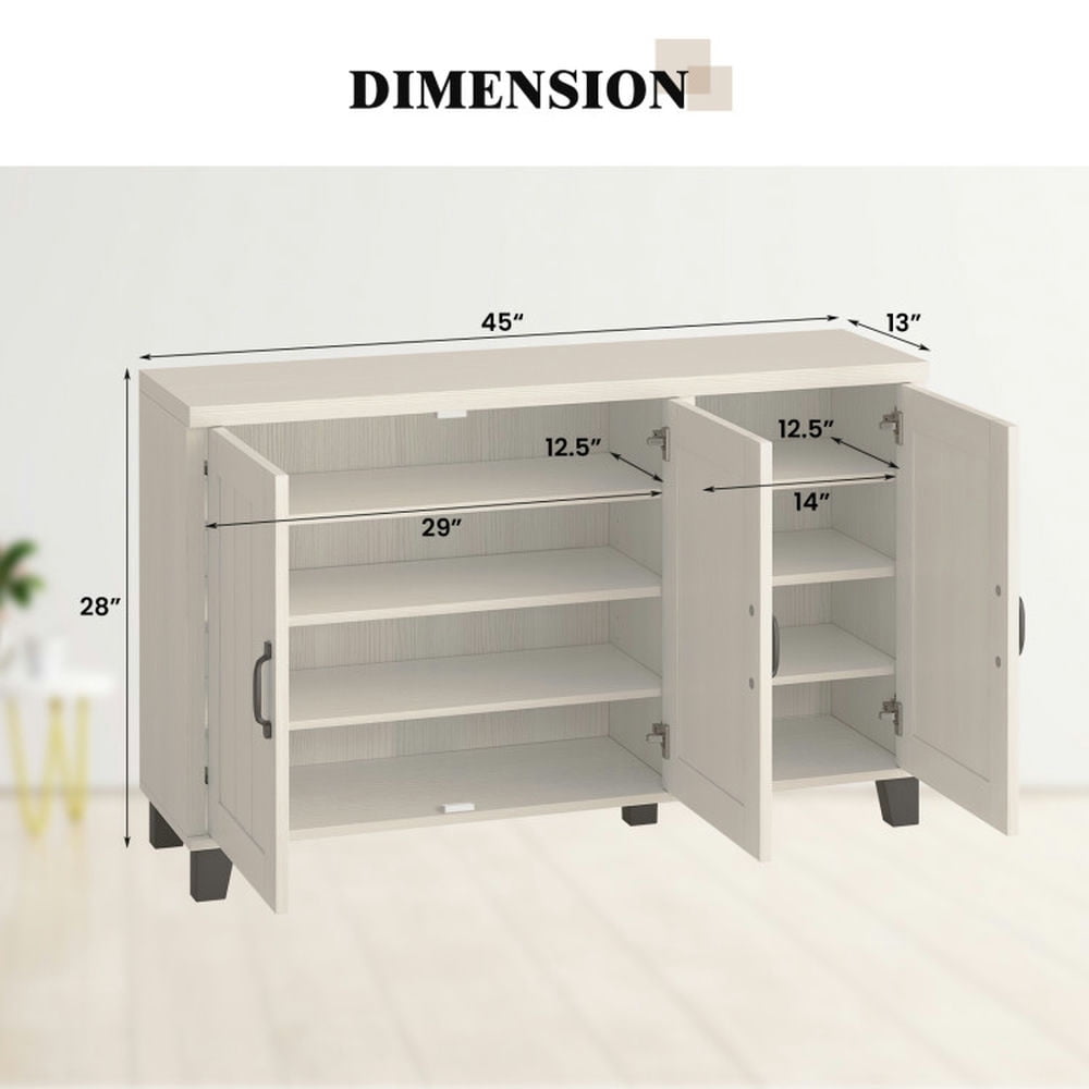 Finihen Kitchen Storage Cabinet, Buffet Sideboard, 3-Door Buffet Sideboard with Adjustable Shelves and Anti-Tipping Kits, for Dining Room, Kitchen, Living Room, White Wash