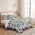 thumbnail image 5 of King Quilt Set 96''x106'', Elegant Blue Yellow Spring Floral Lightweight Bedspread Coverlet Set with 2 Pillow Shams, Summer Botanical Green Breathable All Season Quilt Bedding for Bedroom/Guest Room, 5 of 9