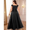 thumbnail image 2 of Black Plus Size Sleeveless Sequin Lace Bodice Satin A-Line High Slit Formal Evening Gown, 2 of 7
