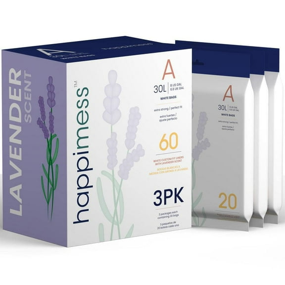 8 Gal. Lavender Scented Drawstring Trash Can Liner, White (60-Count, 3-Packs of 20 Liners)