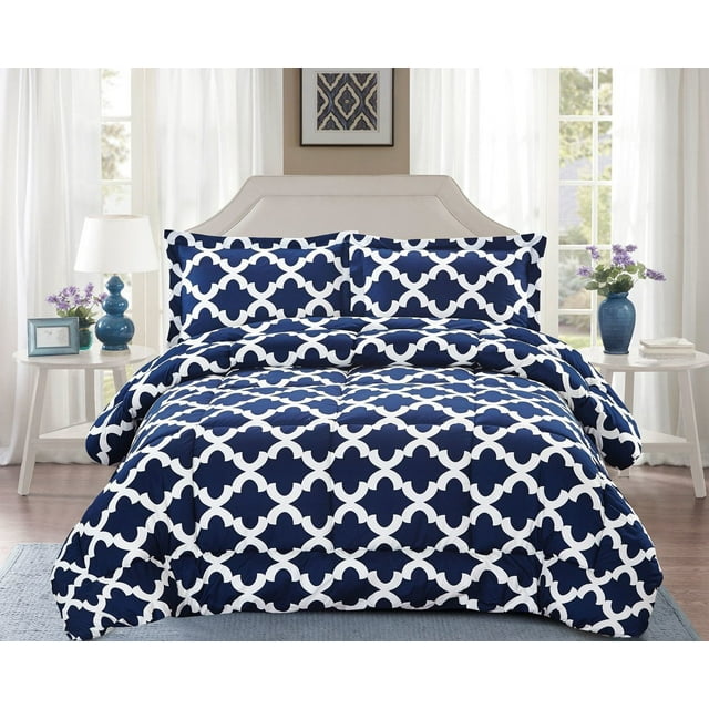 Comforter with 2 Pillow Shams Goose Down Alternative Ultra Soft Microfiber Navy Color Queen Size