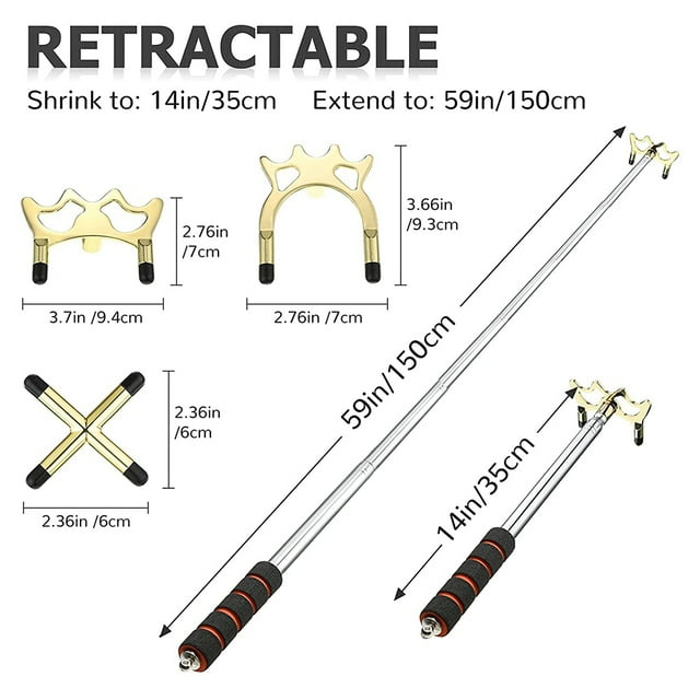 Billard Rétractable Cue Chevalet avec 3Pcs Amovible en Laiton Chevalet Tête Billard Table Billard Cue Accessoires, Or