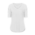 thumbnail image 5 of LEAVINGSUO Summer Tops for Women Ladies Tops Women Casual Short Sleeve Flared Sleeves V-Neck Solid Loose T-Shirt Blouse Tops, 5 of 7