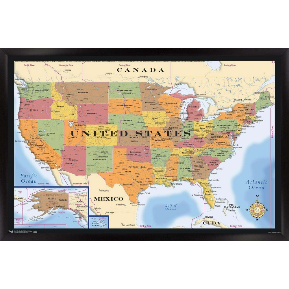 Map USA Time Zones Poster