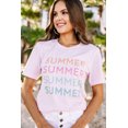 thumbnail image 3 of ABPHQTO Camiseta informal redonda de manga corta con estampado de VERANO rosa para mujer, 3 of 5