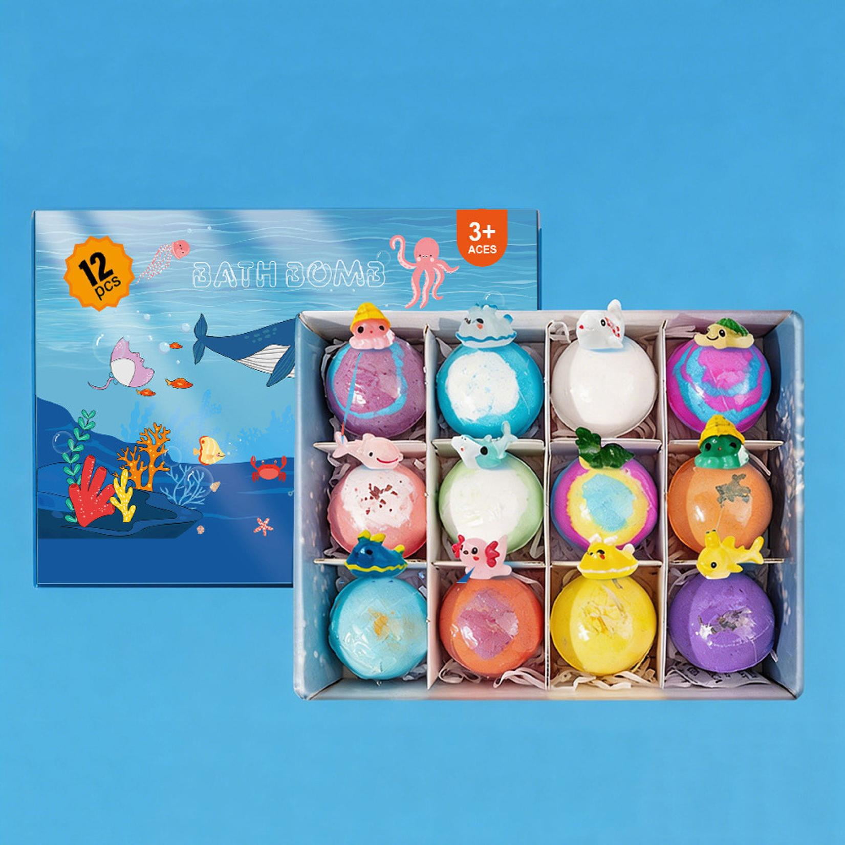 Bath Bomb With Surprise Inside,Bath Bomb Eggs,Bath Bombs with Surprise Inside, Bubbly Buddies Bath Bombs, Ocean Theme Bath Fizzies, Natural Sea Salt Color Changing Spa Bath Balls(12pcs/Set)