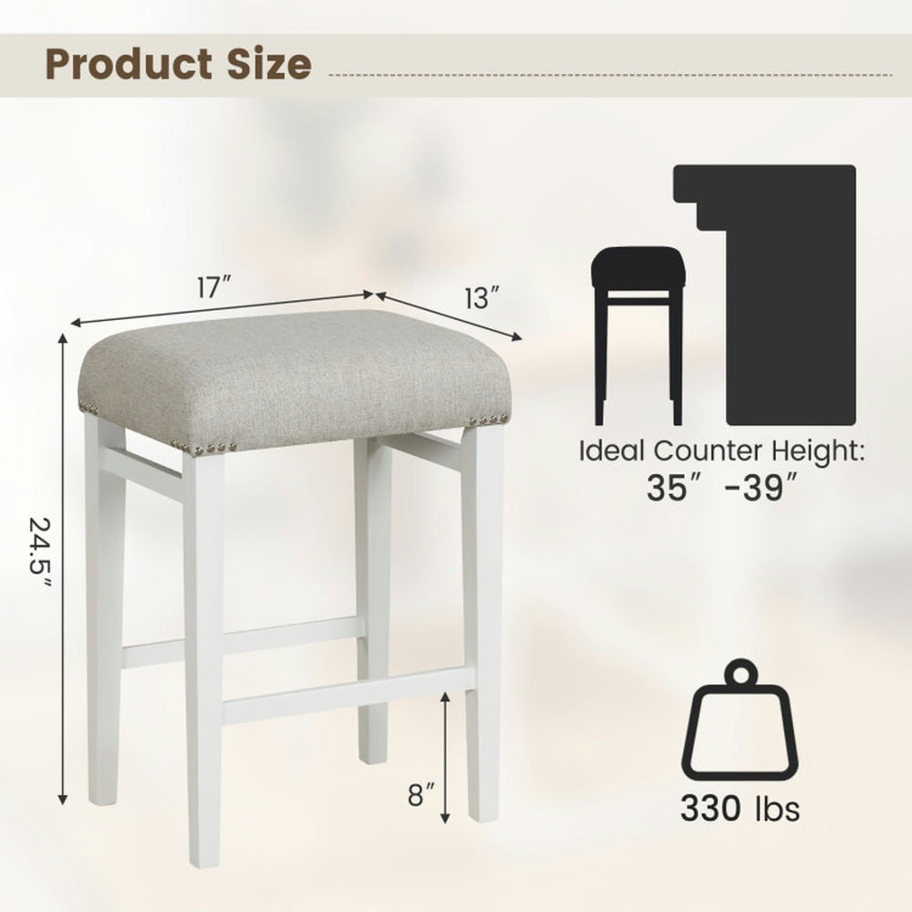 Demi Bonn 24.5" 2 Pieces Backless Barstools with Padded Seat CushionsModern Dining Chair, Gray