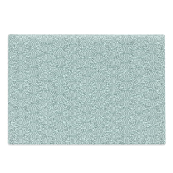 Geometric Cutting Board, Fish Scale Pattern Half Circles Dots Geometric Arrangement Circular Motifs, Decorative Tempered Glass Cutting and Serving Board, Large Size, Seafoam White, by Ambesonne