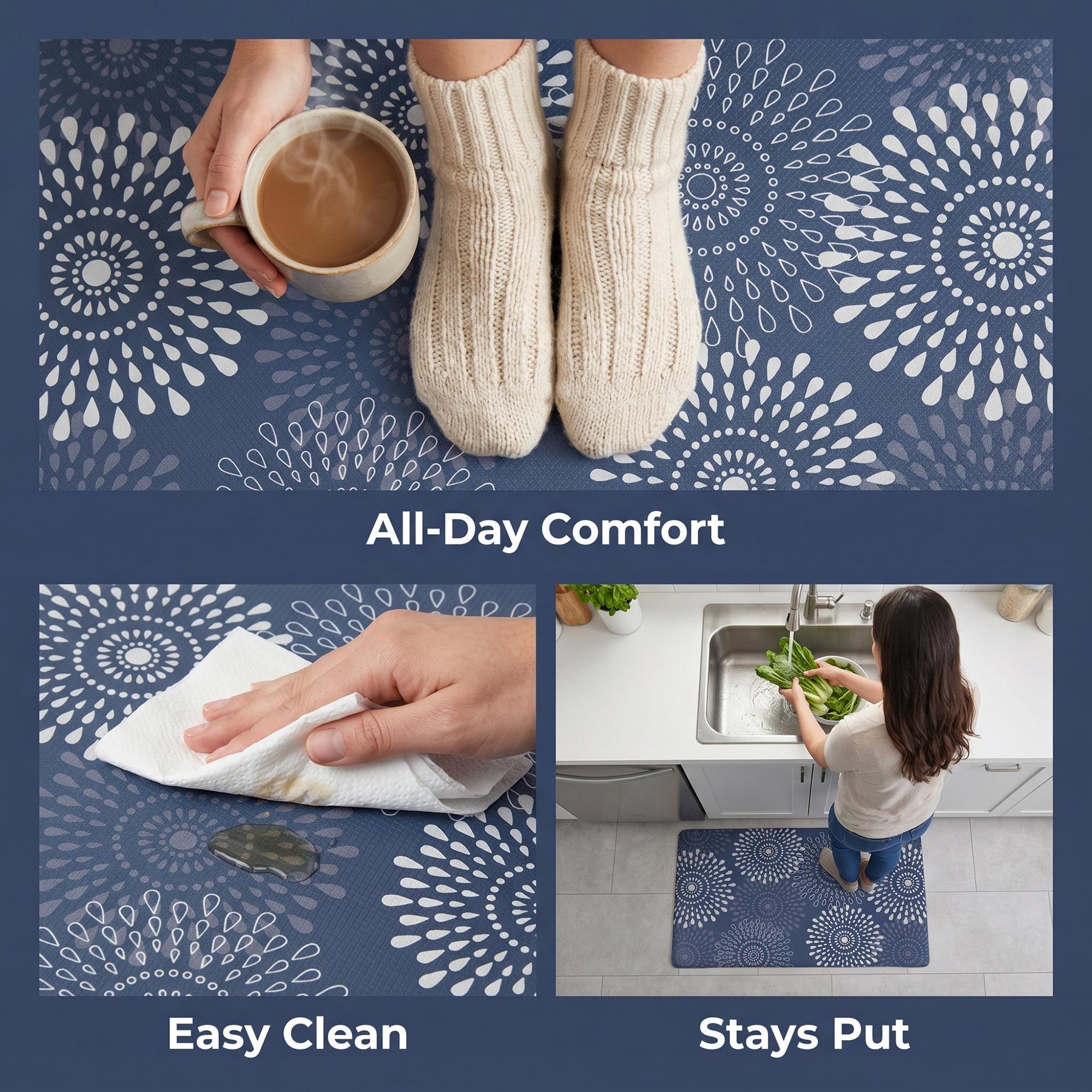 Unique Bargains Cushioned Waterproof Non-Slip Standing Mat Blue 30" x 17"