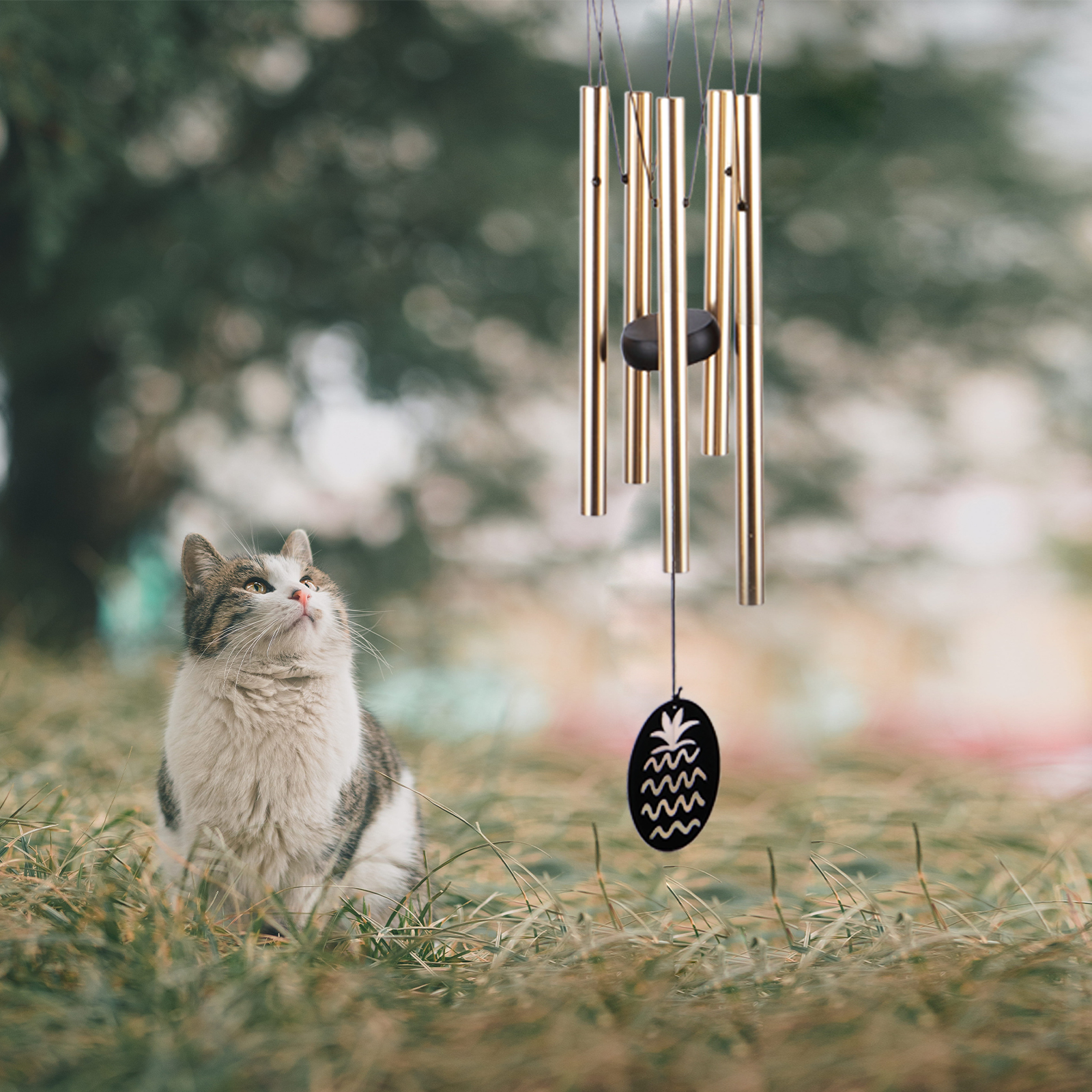 MUMTOP 40.5'' Outdoor Wind Chimes with Solar Powered LED Pineapple Light