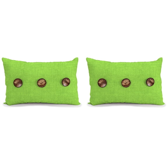 Jordan Manufacturing 13" x 20" Zayne Turf Lime Green Crosshatch Rectangular Outdoor Lumbar Throw Pillow with 3 Coconut Buttons (2 Pack)