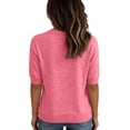 thumbnail image 4 of Lumtrix Womens Spring Summer Knit Shirts Casual Short Sleeve Sweater Dress Loose Ruffle Crew Neck Tops Hot Pink L, 4 of 4