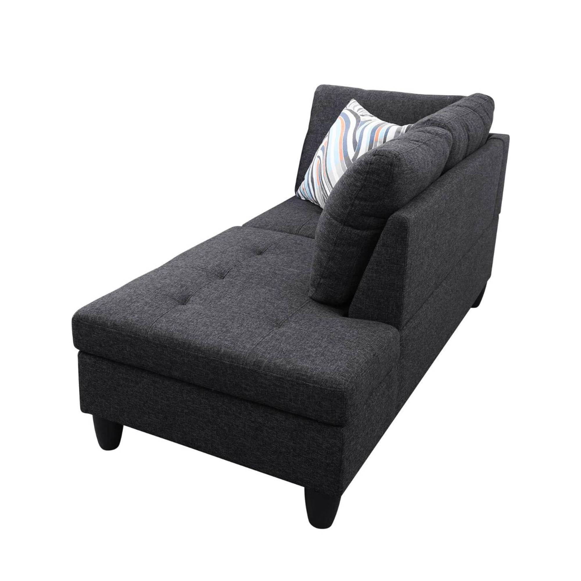 L Shape Sectional Sofa Couches Set, Upholstered Leather Corner Couch with Tufted Cushions for Living Room, Black Grey