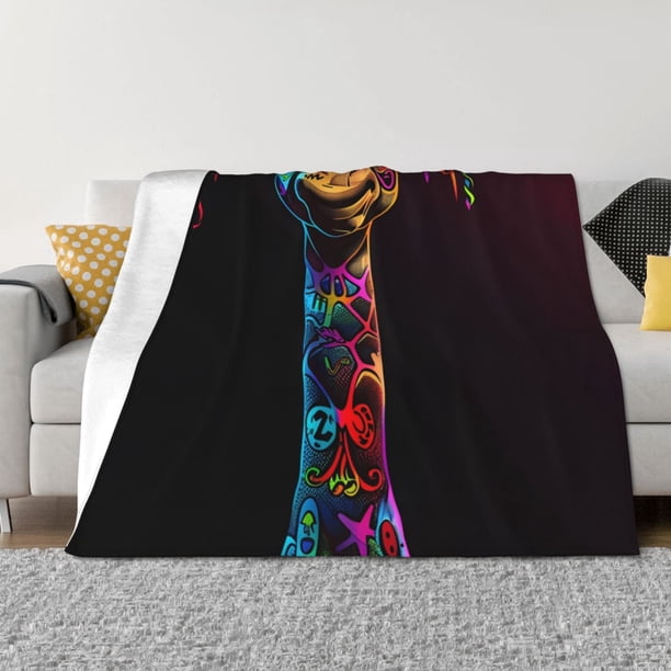 Balery Neon Psychedelic Giraffe Manta de Franela con Dibujo, Lujo Ultra Suave y Cálido, Antipelusa y Resistente a las Arrugas para Cama, Sofá, Camping -50"x40"