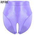 thumbnail image 2 of Lencería para mujer, ropa interior con entrepierna abierta, cintura elástica, bragas elásticas brillantes, calzoncillos sexis de talle alto, ropa de dormir para discoteca, 2 of 5
