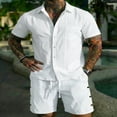thumbnail image 2 of Men'S Contrast Trim Linen Blend Short Sleeve Button Down Shirt And Drawstring Waist Shorts Set For Summer Beach Vacation And Casual Wear,White,XXXL, 2 of 4