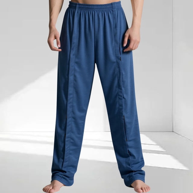 Ceisia Men's Gift Loose Straight-leg Side Slit Decor Casual Pants Mid-Rise Elastic Waist Square Decor Patches Pants