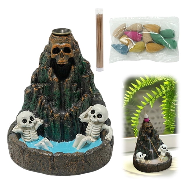 AKEGAMN Clearance! Skeleton Backflow Incense Burner Halloween Back Flow Incense Burner Skeleton With Design Resin Aromatherapy Incense Stick Holder For Home Decor Skeleton Backflow Incense Burner Ha
