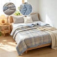 thumbnail image 2 of Washed Cotton Summer Quilt Cotton Filling Cool Breathable Plaid Bed Blanket Lightweight Quilt for Hot Weather Bedroom Dorm Home Decor, 2 of 6