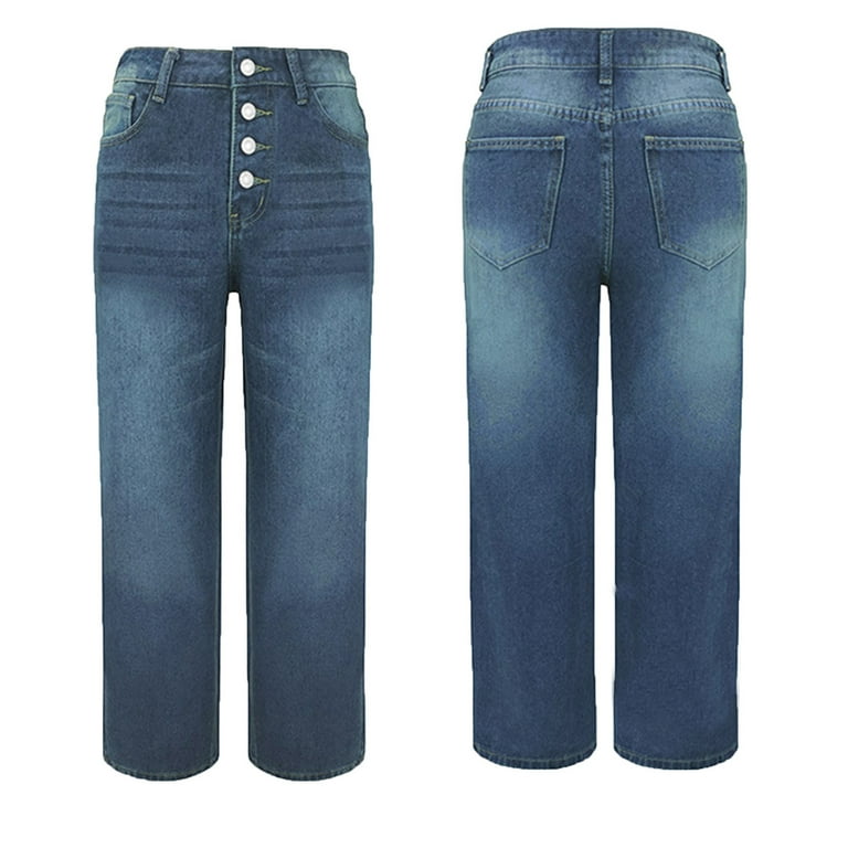 Zpanxa High Waisted Straight Leg Jeans 90s Retro Wide Leg Denim