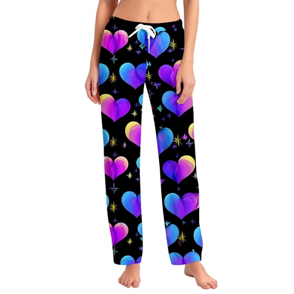Fgvctg Valentine's Day Pajama Pants for Women Cute Sleepwear Wide Leg Pajama Heart Graphic High Waisted Pjs Pant Oversized Spring Fall Drawstring Lounge Pants with Pockets Royal Blue XL