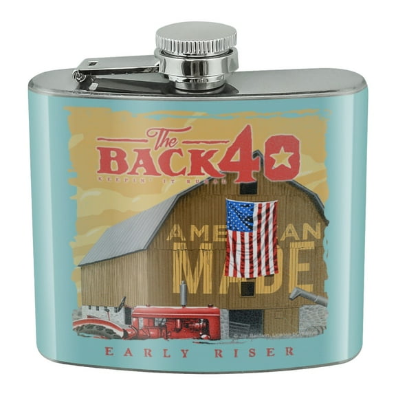 Back 40 Barn Keepin' It Rural Early Riser Farm Farming Stainless Steel 5oz Hip Drink Kidney Flask