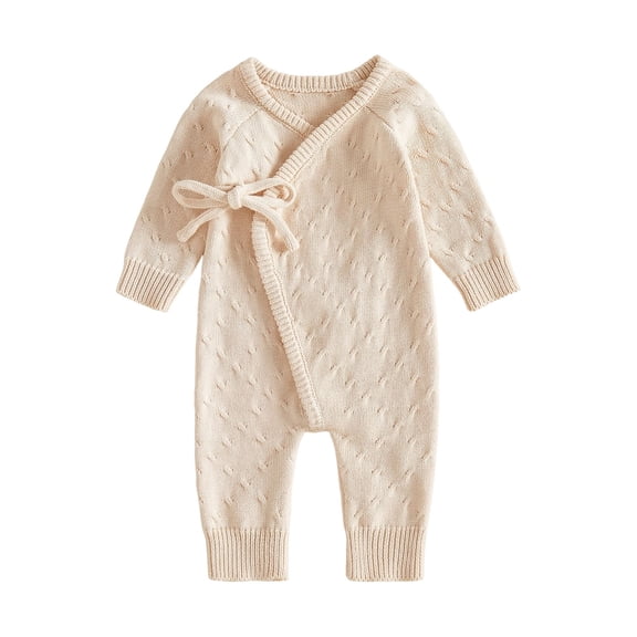 RUINIXCW Baby Fall Sweater Romper Wrap Side-Tie Long Sleeve Knit Bodysuit