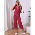 thumbnail image 2 of DARING DIVA Women's Capri Pajamas Short Sleeve Button Down Tops with Pants Set M Red, 2 of 7