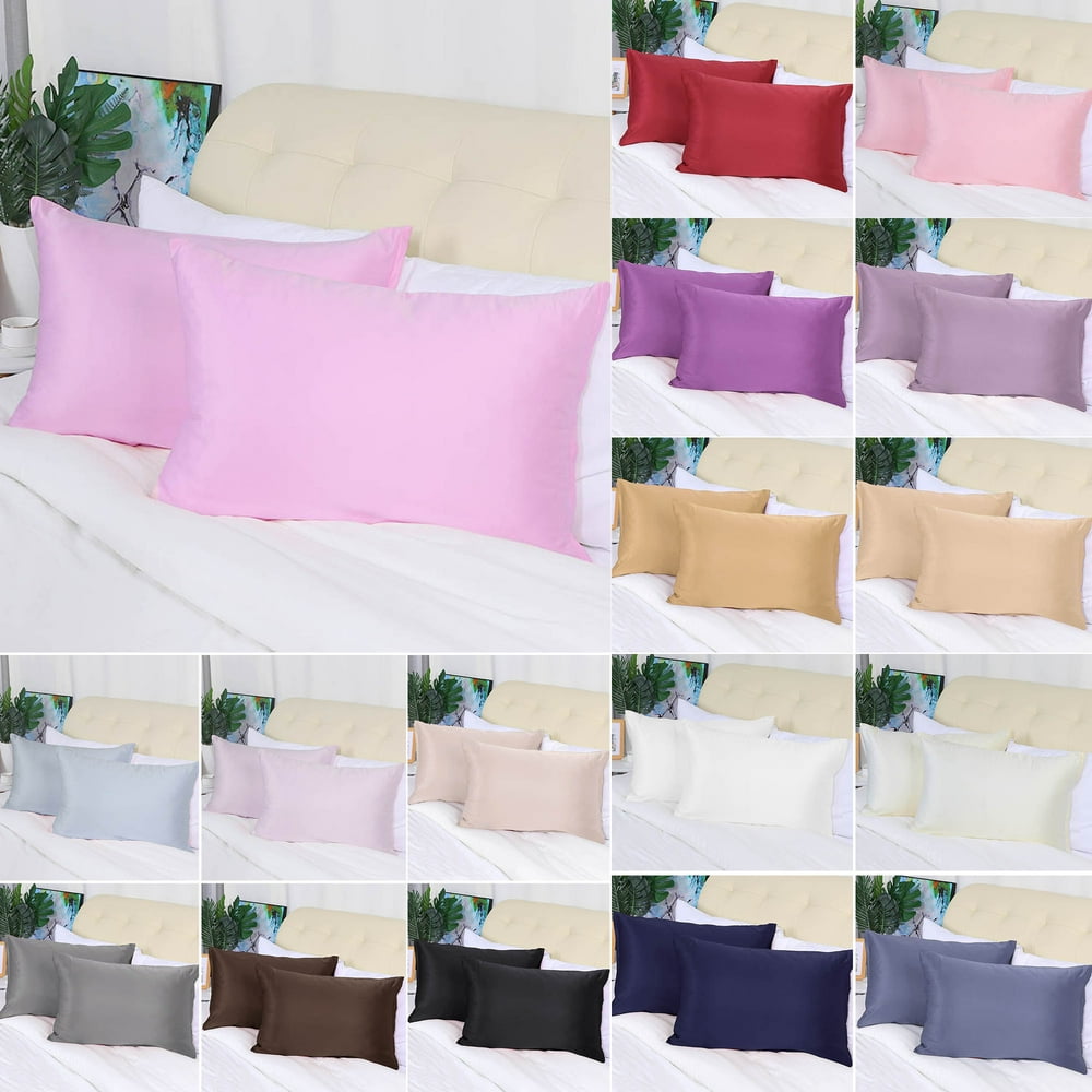 PiccoCasa 2 Pack Soft Silky Satin Pillowcases for Hair and Skin, Pink Standard