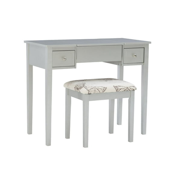 Joanna Butterfly Bench Vanity Set in Silver