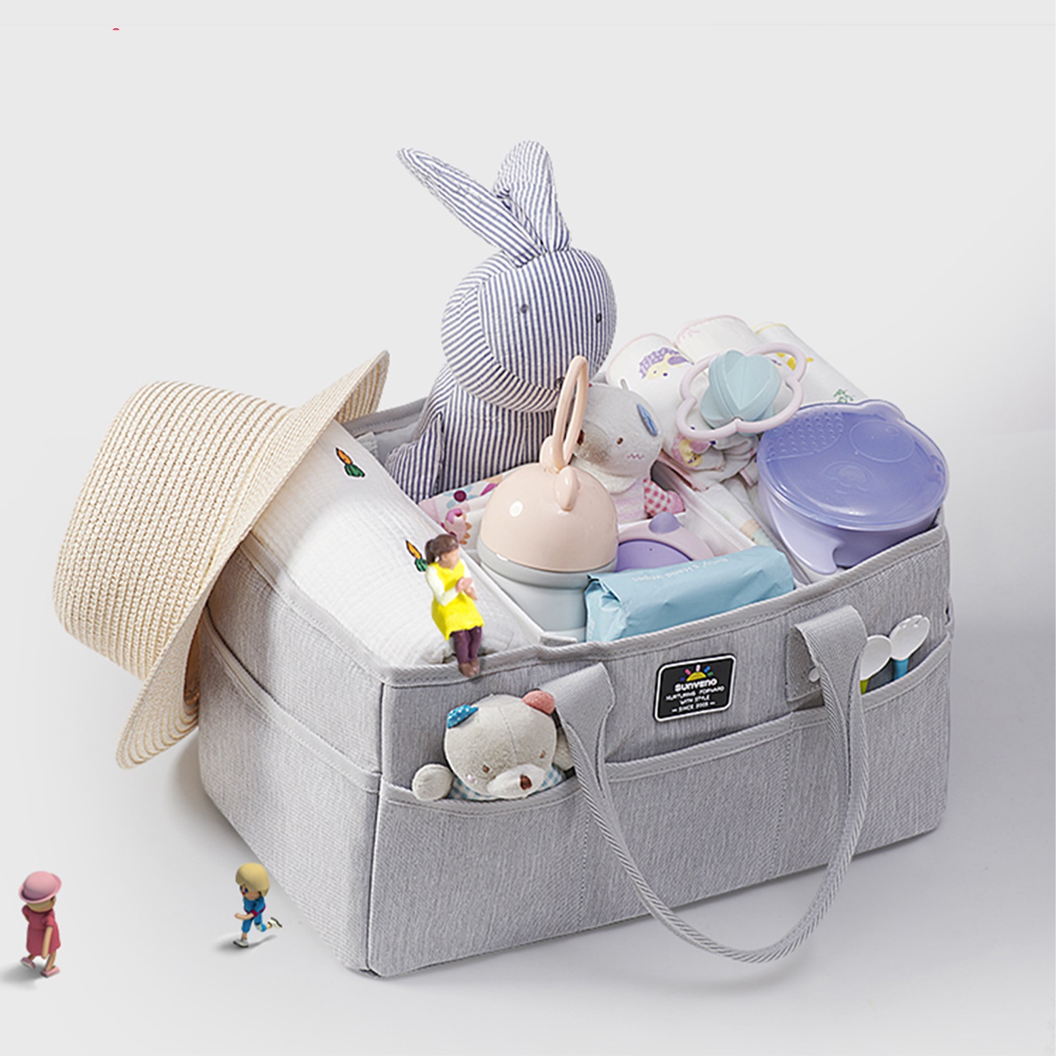 Sunveno Large Polyester Nursery Portable Diaper Caddy Organizer for Changing Station