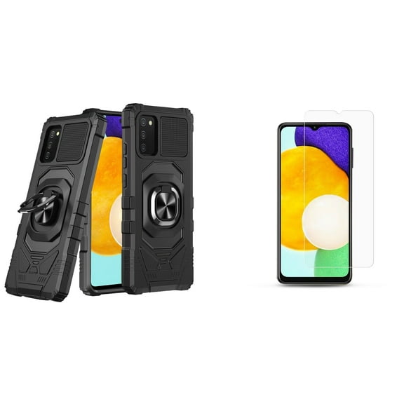 Case with Screen Protector Bundle for Samsung Galaxy A03s: Heavy Duty Series Protection Cover (Black) and (2-Pack) Tempered Glass Shields
