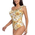 thumbnail image 2 of Easygdp Groovy Hippie Flower Mushrooms Women's One Shoulder Ruffle Monokini Bathing Suits with Removable Chest Pad, Quick Drying - Large, 2 of 8